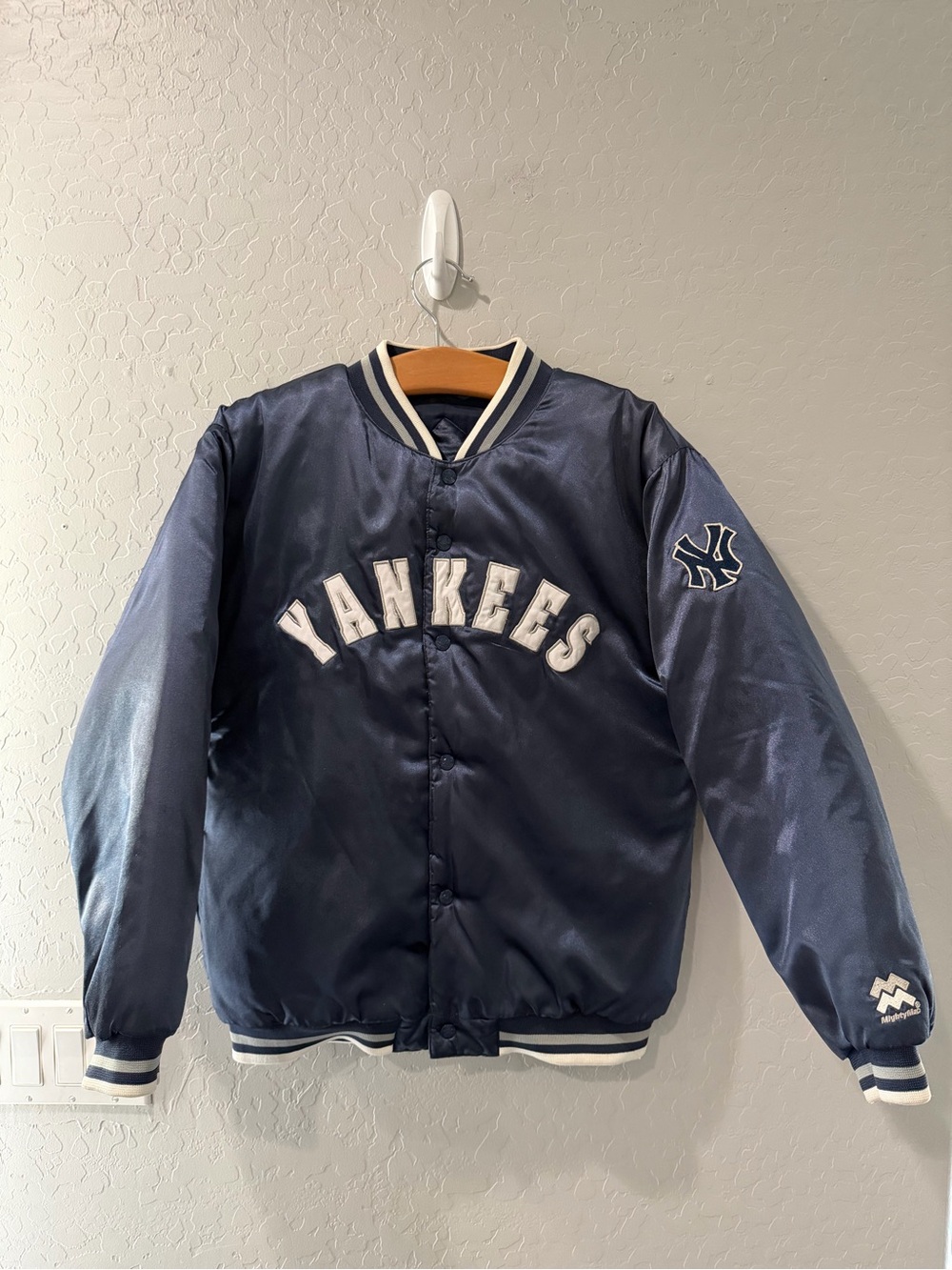 Vintage Mighty Mac New York Yankees Satin Bomber Jacket L 16-18